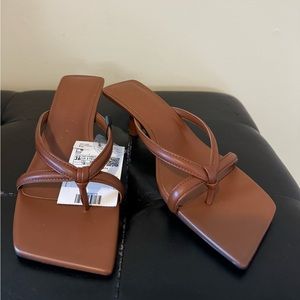 NWT Mango Square-toe Leather Sandals - Size US 6 - Brown